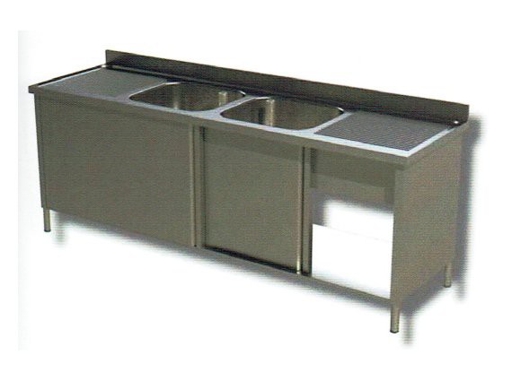 Lavello due vasche su armadio cm.180/240x60 con doppio sgocciolatoio